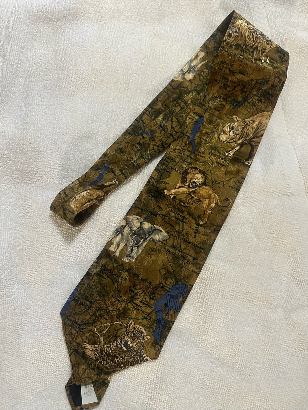 Vintage Endangered Species African Big Five 100% Silk Safari Animal Tie USA